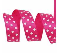 Ruban de satin imprimé à pois, 5 mètres, 25 mm, pour bricolage, artisanat, décoration de boîte de fête, couleur fuchsia, 5 mètres de long
