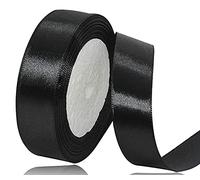 Ruban de satin noir 25 mm x 22 m - Pour décoration de cadeau de mariage, de baptême et d'anniversaire