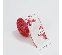 Ruban de satin sur le thème des vacances avec texture en lin et motif festif rouge blanc, parfait pour emballer des cadeaux et faire des nœuds décoratifs, ruban en tissu de 6 à 3 cm de large et 2 m de