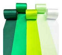 Ruban de satin vert et blanc - 60 m de large - 50 mm de large - Grande guirlande en satin de soie à suspendre - Pour emballage cadeau, bricolage, couture, nœud, anniversaire, chaise, décoration de