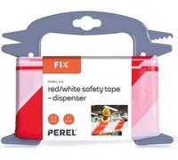 Perel Ruban de barrière sur dévidoir 100 m, idéal pour clôtures temporaires et événements, rouge/blanc
