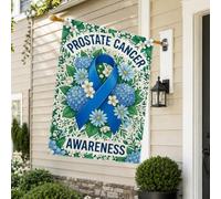 Ruban de sensibilisation au cancer de la prostate Drapeau botanique 71,1 x | Hydrangeas bleues, drapeau de cour, accents floraux de chrysanthème blanc, illustration botanique, soutien pour les causes de