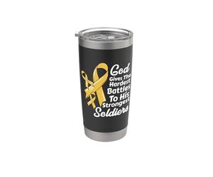Ruban de sensibilisation au cancer de l'enfance, chimiothérapie, soldats de foi, dieu Gobelet isotherme en acier inoxydable double paroi