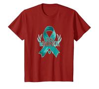 Ruban de Sensibilisation aux survivants Teal Warrior T-Shirt, Enfant, Canneberge, 8 Ans