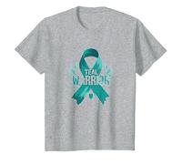 Ruban de Sensibilisation aux survivants Teal Warrior T-Shirt, Enfant, Gris Chiné, 6 Ans