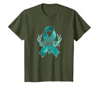Ruban de Sensibilisation aux survivants Teal Warrior T-Shirt, Enfant, Olive, 2 Ans