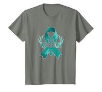 Ruban de Sensibilisation aux survivants Teal Warrior T-Shirt, Enfant, Vert Kaki chiné, 8 Ans