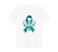 Ruban de Sensibilisation aux survivants Teal Warrior T-Shirt, Femme Grandes Tailles, Blanc, 2X