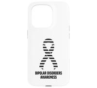 Ruban de Sensibilisation aux Troubles bipolaires à Rayures Noires et Blanches Coque pour iPhone 15 Pro