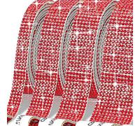 Ruban de strass en cristal auto-adhésif, Autocollant de ruban strass en cristal auto-adhésif, 1 mètre, 4 rangées, multicolore(4-row-light Red)