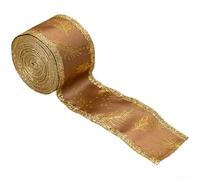 Ruban de vacances avec motif feuille pailletée et dos en fil flexible pour travaux manuels et emballage, ruban en tissu, 5 cm x 500 cm (doré)