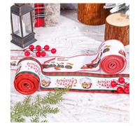 Ruban de vacances d'hiver de 6 à 4 cm de large, 4 m de long pour loisirs créatifs, emballage de cadeaux et décoration avec bords métalliques flexibles sur tissu (D)