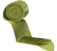 Ruban de velours effiloché 1.5 Yards/rouleau 4cm, ruban blanc vert rouge Orange déchiré à la main avec bord brut, ruban de soie à bord effiloché(Green)