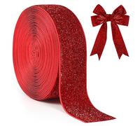 Ruban de velours rouge métallisé, 9,1 m x 38 mm de large pour emballage cadeau, fabrication de nœuds, décoration d'arbre de Noël, couronnes et travaux manuels