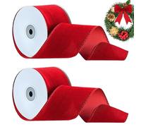Ruban de velours, ruban de velours rouge vin, ruban filaire d'emballage à 2 rouleaux, ruban de velours vintage, ruban de Noël, ruban de velours de Noël double face, ruban large pour bouquet de nœuds