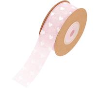 Ruban Décoratif Cœur Rose Imitation Lin pour Présents et Fêtes | Bords Anti-effilochage, Surface Lisse et Couleur Vive, pour Pâtisserie, Fleurs et Décoration Mariage
