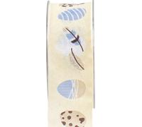 Ruban décoratif de Pâques 40mm en crème, ruban cadeau avec motif d'œufs de Pâques pour décorations festives, rouleau de 20m