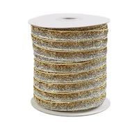 Ruban décoratif en velours à paillettes - Pour emballage de cadeaux, couture, décoration de mariage, décoration de Noël, or et argent, 1 cm de large, 50 mètres de long