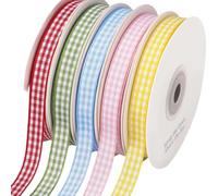 Ruban décoratif - Ensemble de 5 rouleaux de 10 m pour artisanat textile à carreaux, bande fine, accent de bouquet, couronne de nœud pour cheveux | Guirlande bricolage Art Design mariage anniversaire c