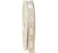 Ruban décoratif Noël Beige Blanc 15mm x 20m Maisons Sapins Style Campagne