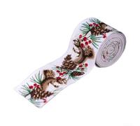 Ruban décoratif pour couronne de Noël 5 m (style écureuil) | 5 m de long, le bord du fil conserve sa forme, texture lin, idéal pour les arcs, couronnes, utilisation en intérieur et en