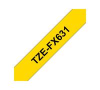 Ruban d'étiqueteuse Brother TZe-FX631 12mm Noir sur Jaune, adhésif spécial, longueur 8m. Technologie transfert thermique, compatible P-touch.