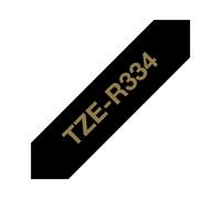 Ruban d'étiquette Brother TZe-R334 Or sur Noir 12mm x 4m, Transfert Thermique, Compatible P-touch PTH100/H110/E300VP/H500/P750W/P900W