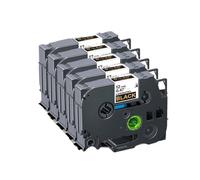 Ruban d'étiquettes Compatible TZE231, 12mm, 5 pièces, Compatible avec imprimante PTH110 131 531 631 334 335(Gold on Black)