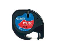 Ruban d'étiquettes DYMO S0721630 Noir sur Rouge Polyester 1.2cm x 4m LetraTag 100T/100H, Conditionnement Blister, Fabriqué en Belgique