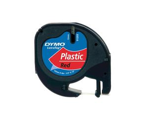 Ruban d'étiquettes DYMO S0721630 Noir sur Rouge Polyester 1.2cm x 4m LetraTag 100T/100H, Conditionnement Blister, Fabriqué en Belgique