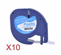 Ruban d'étiquettes en plastique noir sur blanc,compatible avec Dymo LetraTag 91201,91201,91221,S0721660,LT100H,10 pièces
