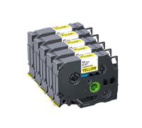 Ruban d'étiquettes laminé 12mm, 5 pièces, Compatible Compatible avec 231 221 131 531 631 Compatible avec étiqueteuse PTH110(Black on Yellow)