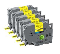 Ruban d'étiquettes laminé, paquet de 5 ou 10, 6mm, 9mm, 12mm, TZe231, Compatible avec le fabricant d'étiquettes TZe221 TZe211 TZe231 TZe131 PTH110(5PK Black on Yellow)