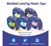 Ruban d'étiquettes Letratag multicolore, cartouche 12mm, 91201, 91331, 91221, compatible avec Dymo LetraTag Labelmaker LT-100H LT200B QX50 913312