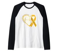 Ruban doré en Forme de cœur pour la Sensibilisation au Cancer de l'enfance pour Hommes, Femmes, Enfants Manche Raglan