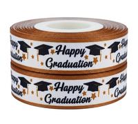 Ruban doré « Happy Graduation » de 2 m x 22 mm - Pour emballage cadeau et décoration de gâteaux pour étudiants diplômés, fêtes diplômées universitaires, travaux manuels et projets de bricolage, remise