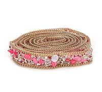 Ruban en 1 mètre 1,5 cm de Largeur Hotfix Cristal perlé Garniture de Gravier pour vêtements Sac Chaussures décoration de fête de Mariage[Rouge] Bordures perlées