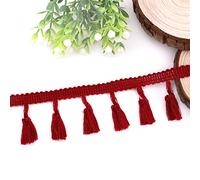 Ruban en dentelle à pompons de 10 yards, 4 cm, à coudre, bordure à franges, pour vêtements DIY, décoration de rideaux, nappe - Bordeaux