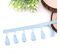 Ruban en dentelle à pompons de 3 yards, 4 cm, à coudre, bordure à franges, pour vêtements DIY, décoration de nappe, bleu clair
