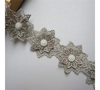Ruban en dentelle avec fleurs et perles - 0,9 m de large - 6 cm de large - Style vintage - Applique brodée à coudre pour robes de mariée - Embellissement de cartes, chapeaux et vêtements - Gris
