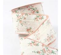 Ruban en dentelle brodée creuse, imprimé floral, for nœuds de cheveux, fournitures couture, emballage cadeau, décoration chapeau, coton(A-Pink,25mm-5yards)
