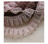 Ruban en dentelle brodée multicolore à pois - 6 cm - Gris rose