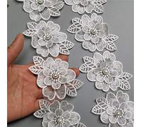 Ruban en dentelle florale et perles - 2 m de large - 8 cm de large - Tissu brodé - Applique à coudre pour robe de mariée, embellissement, cartes, chapeaux, vêtements (blanc)