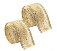 Ruban en maille avec organza satiné, toile métallique et bords métalliques avec paillettes étincelantes pour décoration (4,9 cm, doré)