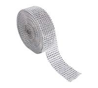 Ruban en maille de diamant strass cristal chaîne 8 rangées scintillant élégant ruban décoratif à découper pour mariage anniversaire décoration de fête de Noël argent noir doré (Argent)