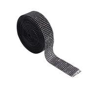 Ruban en maille de diamant strass cristal chaîne 8 rangées scintillant élégant ruban décoratif à découper pour mariage anniversaire décoration de fête de Noël argent noir doré (Noire)