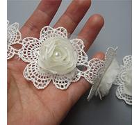 Ruban en mousseline de soie avec perles et fleurs - 5,5 cm de large - Style vintage - En polyester - Applique brodée à coudre soi-même - Pour robes de mariée, vêtements de fête, broderie, cadeaux,