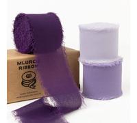 Ruban en mousseline de soie effilochée violet de 3,8 cm x 20,9 m, fait à la main, lavande/lilas/violet foncé pour invitations de mariage, bouquets de fleurs, emballage cadeau, fête prénuptiale