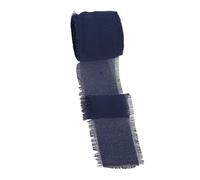Ruban en mousseline de soie frangée, longueur de 5 mètres, largeur 4 cm (bleu marine)