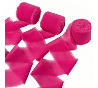Ruban en mousseline de soie frangée, longueur de 5 mètres, largeur 4 cm (FUXIA)